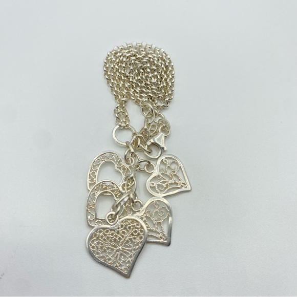 Sterling Silver Open Work Heart Cluster Chain Y-Drop Necklace Ornate Filigree - Picture 5 of 10